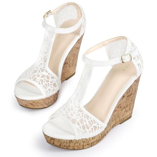 Perphy Lace Platform Wedges Open Toe T-Strap Wedge Heels Sandals for Women2