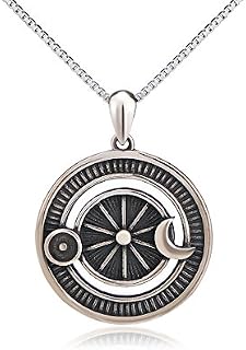 925 Sterling Silver Jewelry Oxidized Vintage Sun and Moon Pendant Necklace, 18 Inches