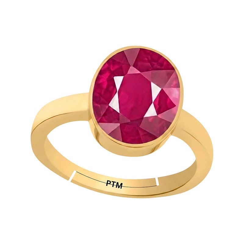 PTM Natural Ruby/Manik 3.25 to 10.25 Ratti or 3.00 to 9.50 Carat Astrological Certified Gemstone Panchdhatu/5 Metals Gold Plated Adjustable Ring for Men and Women