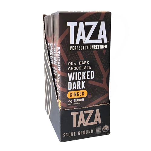 Taza Chocolate Organic Amaze Bar 95% Stone Ground, Wicked Dark with Ginger, 2.5 Ounce (10 count), Vegan