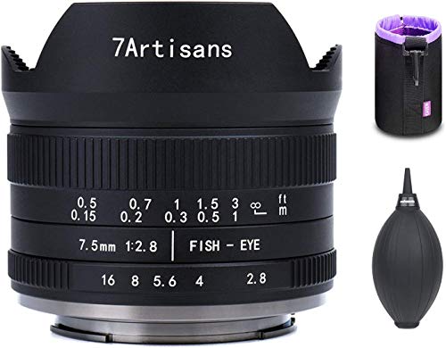 7artisans 7.5mm F2.8 II V2.0 Fisheye Lens with 190° Angle of View, Compatible with X-A1 X-A10 X-A2 X-A3 A-at X-M1 XM2 X-T1 X-T3 X-T10 X-T2 X-T20 X-T30 X-Pro1 X-Pro2 X-E1 X-E2 E-E2s X-E3