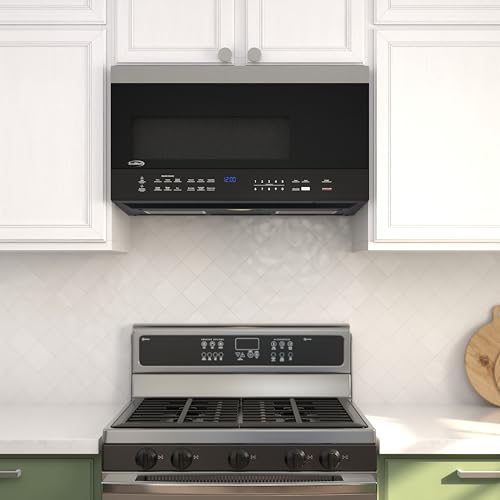 Image of KoolMore 30-inch 1.6 cu. ft. Over the Range Microwave Oven with Sensor Cooking, 1,000 Watts and 300 CFM in Stainless-Steel and Black, UL Listed