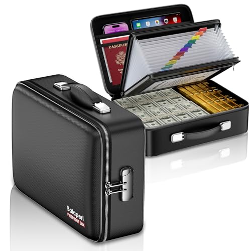 BALAPERI Fireproof File Organizer with Fireproof Zipper,Fireproof Document Box Hard Case with...