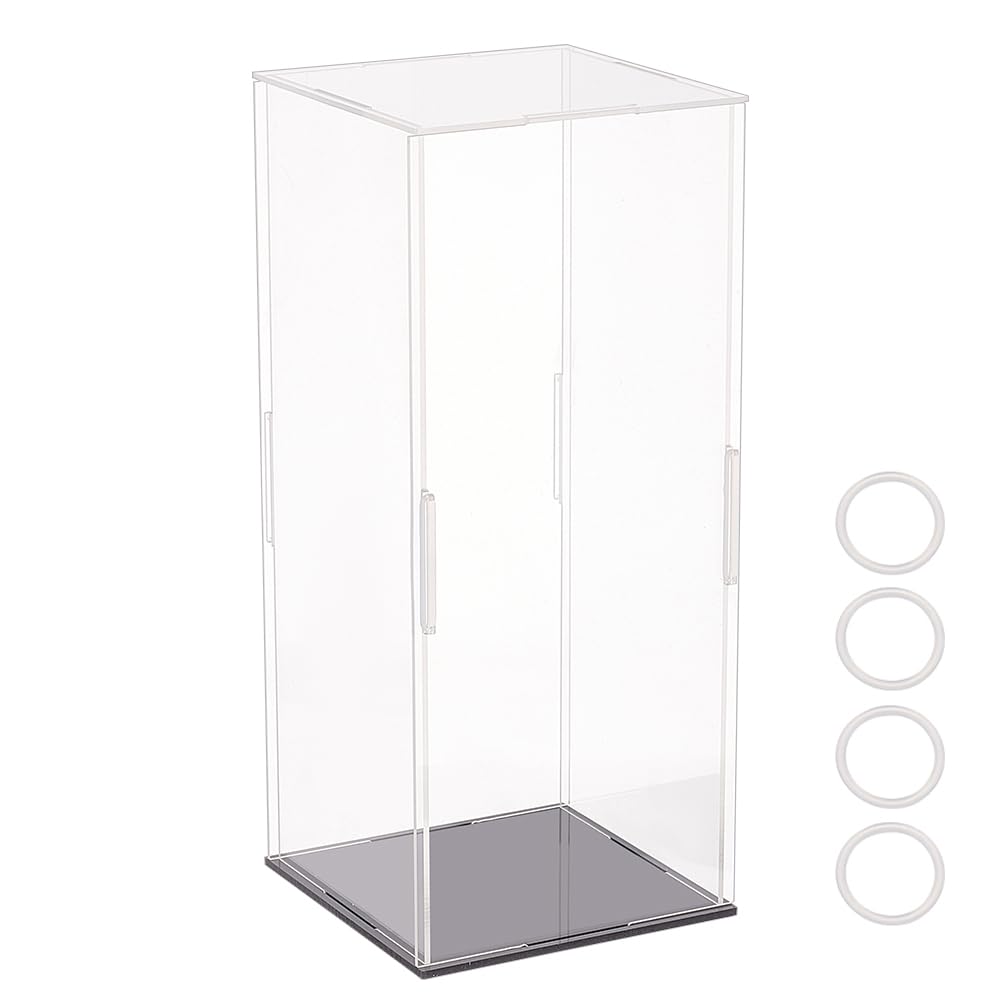 FINGERINSPIRE 4.3x4.3x10Inch Clear Acrylic Display Case Self-Assembly Rectangle Acrylic Boxes for Display Dustproof Protection Showcase with Matte Black Base Display Case for Action Figures