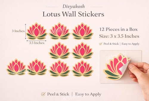 Image of Divyakosh Green-Pink Lotus Wall Stickers for Wall Decor (12 Pieces, 3x3.5 Inch) | Mandap, Temple Decor, Puja Backdrop Decoration| Peel & Stick Lotus Stickers for Home & Festive