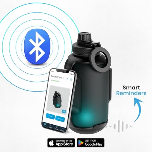 Image of Aquaminder Smart Water Bottle, 1300ml, Glow Reminder Technology with Bluetooth App, Magnetic Phone Holder Grip, Compatible with I phone mobiles, USB-C Charging, BPA-free, Congo Prime+