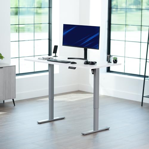 Image of VIVO White 60 x 30 in Standing Desk, DESK-KIT-1G6W-30 | Electric, Holds 220 lbs, Sit Stand, Height Adjustable, Extra Deep Table Top, Memory Presets, 1B Series, Gray Frame