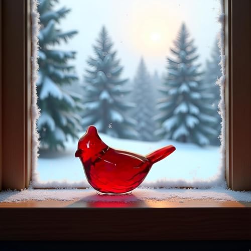 Calsgkspray 2個 手描きの枢機卿の鳥の像 - 赤のアクリル卓上装飾ベース リビングルーム、本棚、モダンな農家のディスプレイ用 [4]