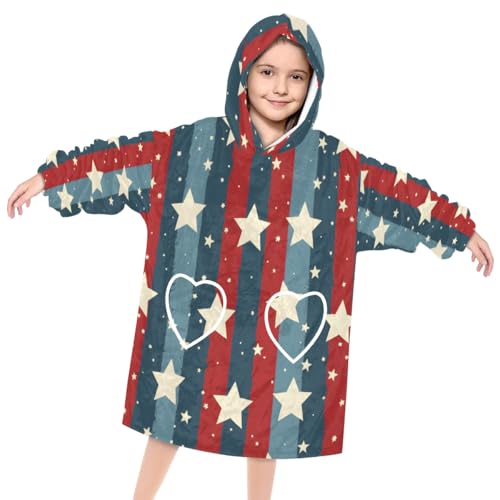 Pardick Wearable Blanket Hoodie for Kids, Shining Star Fleece Sweatshirt Blanket Oversized Blanket Sweatshirt with Pocket Flannel Warm Hooded Blanket 6-10 Year Old Girl Boy Gift, One Size