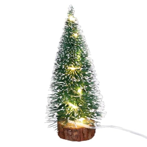 Mini árvore de Natal com luz LED de 7,87 polegadas, realista, portátil, funciona a pilhas, mini pinheiros artificiais, decoração de mesa com suporte de metal para decoração de casa e escritório, luz