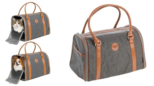 Transportín Gato y Perro Sitka gris: bolso de transporte de 45x25x28 cm con bolsillos