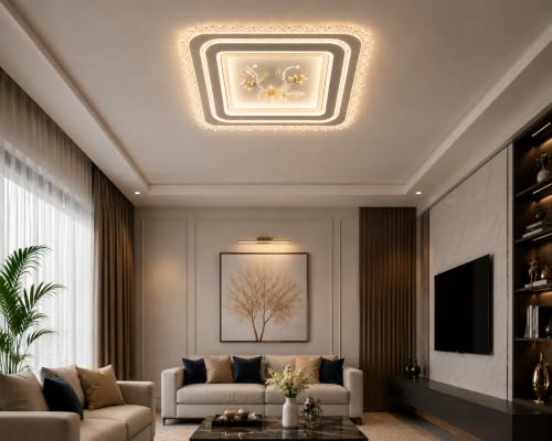 Image of FILLISKA Aluminium Luxurious 3 in 1 Led Ceiling /Wall Chandelier Light with 3 Step Colour Changing Function (Acrylic White Square-617-3SQ)