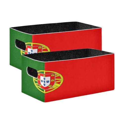 WDdZzyy Paquete de 2 contenedores plegables de tela con bandera de Portugal, organizador decorativo grande para estantes y armarios