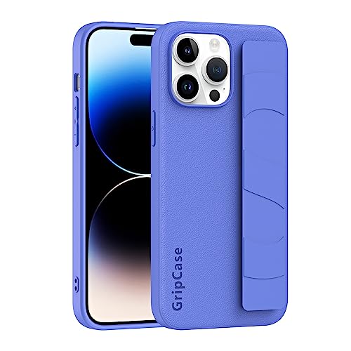 XNCVBD Funda de piel sintética de alta calidad para iPhone 13 Pro, teléfono protector con correa para el dedo, diseño de mano, soporte de PC a prueba de golpes (azul violeta)