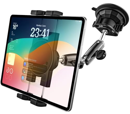Charchendo Heavy Duty Windshield Tablet Holder for Car/Truck, [Vacuum Suction] Shockproof Dashboard Windshield Tablet Mount for Car/Pickup/SUV/Van, for iPad Pro 12.9 Air, Galaxy Tab, 4.7-13" Devices