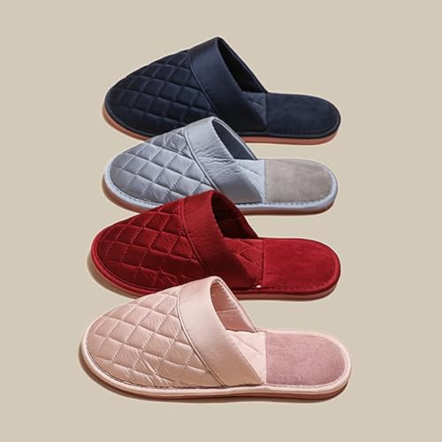 Satin Couple Home Slippers for Spring & Autumn, Indoor Closed-Toe Bedroom Slip-ons with Rhombic Pattern3