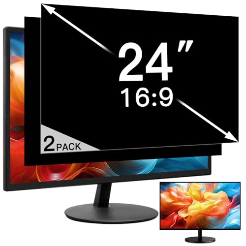 Image of 2 Pack 24 Inch Privacy Screen for Computer Monitor 16:9 Aspect Ratio, Eye Protection Anti Glare Computer Screen Cover, Removable Anti-Scratch Computer Screen Privacy Shield for 24'' Widescreen Monitor