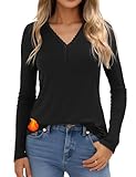 Crewhpo Haut Thermique Femme avec Dentelle Col V T Shirt Thermiques Cotton à Manches Long...