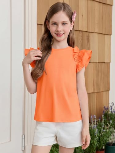 Image of Haloumoning Girls T Shirts Double Layer Ruffle Short Sleeve Kids Summer Crewneck Tunic Tee Tops 5-14 Years