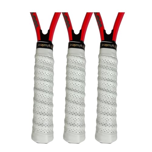 Buluzine Racket Grip Tacky Tennis Grip Absorbent Anti-Slip Badminton Overgrip Pickleball Overgrip with Damping Ridges Overgrips 3pcs White