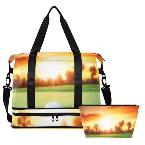 Golf Ball in Hole Gym Bag for Women Sport Travel Duffel Bag Shoulder Weekender Overnight Bags with Wet Pocket & Shoe Compartment2