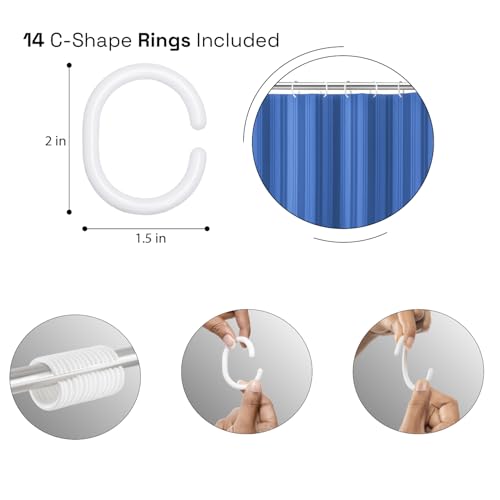 Image of Wakefit Shower Curtain 6 Feet | 14 Free Hooks | No Plastic Smell | Waterproof Bathroom Curtain | Curtain for Balcony | Machine Washable Fabric | Blue Stripes | Height 6ft & Width 6ft | Very Premium
