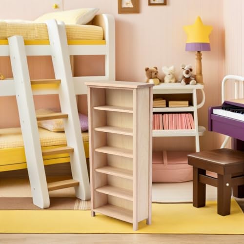 Estantería vertical 1:12 de madera para librería de casa de muñecas mini 7