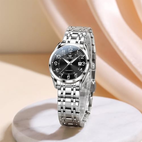 Image of OLEVS Womens Watches Classic Dress Quartz Female Wristwatch Ladies Stainless Steel Waterproof Luminous Date Easy Read Watch for Lady