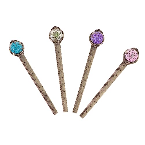 HOODANCOS 4個レトロスルメタルブックマーク定規 ドライフラワーパターン 合製 おしゃれな文房具 学生 書籍愛好家向け 読書補助ページマーカー