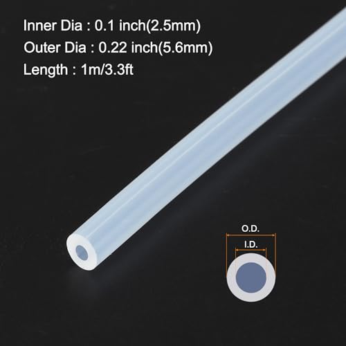 Image of 1m(3.3ft) 2.5mm(0.1 inch) ID x 5.6mm(0.22 inch) OD Silicone Tubing Clear Industrial Plastic Tubing Pure Silicone Hoses for Pump Siphoning Draining Irrigation Brewing
