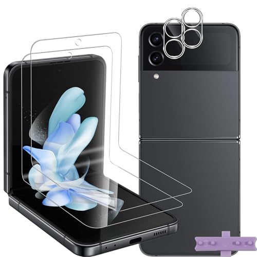 Lutree for Samsung Galaxy Z Flip 4 5G Screen Protector 2+2 Pack TPU Film [Not Glass] + Tempered Glass Camera Lens Film HD Anti-Scratch Case Friendly Bubble-Free Flexible Protector for Z Flip4