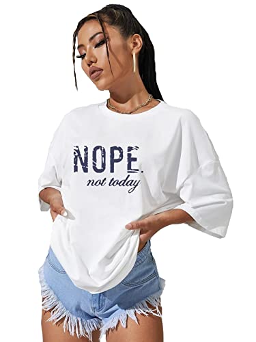 Hiffy® Womens Ladies Nope Not Today Slogan Printed Baggy Fit Short Sleeve Oversized T-Shirt (as8, Alpha, m, l, Regular, Regular, Nope White)