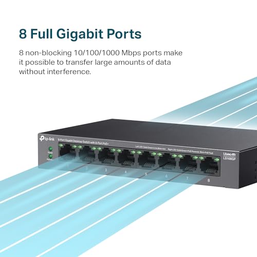 TP-Link LS108GP | 8 Port PoE Gigabit Ethernet Switch | 8 PoE+ Port @ 62W | Plug & Play | Extend Mode | PoE Auto Recovery | Desktop/Wall Mount | Silent Operation - Image 3