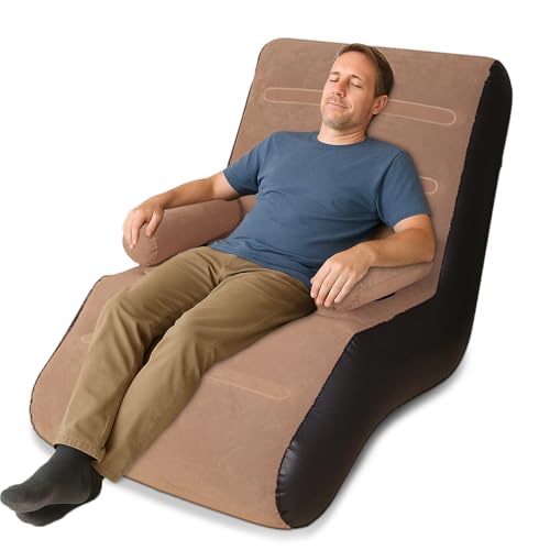 BEOSIOR Inflatable Chair Sofa, Portable Blow Up Armchair, S-Shaped Lazy Air Sofa Bed with Armrest, Single Adults Lounger for Indoor Gaming Reading, Outdoor Garden Camping Gaming, Brown