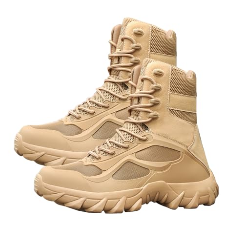 Boots Desert Brown High Top Lace Up Breathable Mesh Outdoor Hiking Boots (Khaki) (Khaki 40 Adult Men 40 Numeric EU Footwear Size System Medium)