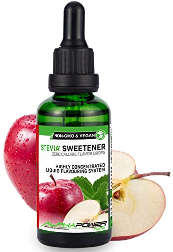 ALPHAPOWER FOOD: Stevia liquida, (1 x50ml Gusto mela rossa) Gusto liquido, Gocce aromatizzanti e dolcificante senza zucchero sostituto dello zucchero & calorie, dolcificante naturale, vegano