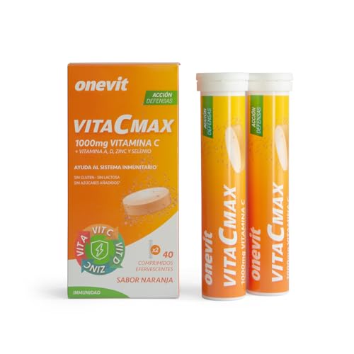 Onevit VitaCMax - Vitamina C 1000mg + Vit. A, D, Zinc, Selenio. Sistema inmunitario. 40 comprimidos efervescentes