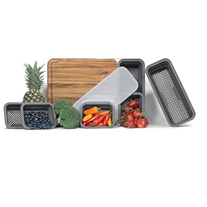 TidyBoard V2 Meal Prep System – Acacia Cutting Board | Starter Package | The Quick & Easy Meal Prep Solution (Grey)