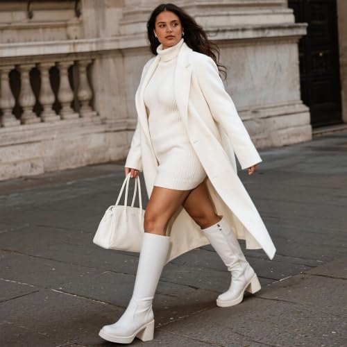 Image of Choiran Knee High Boots for Women - Platform Chunky Square Toe Tall Boots with Block Heeled Side Zipper, Fashion Long Gogo Boots for Spring Fall