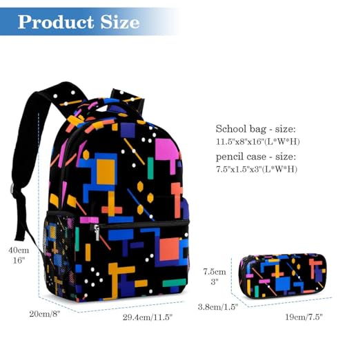 Cartables pour enfants à motif géométrique résistant avec trousse - 2