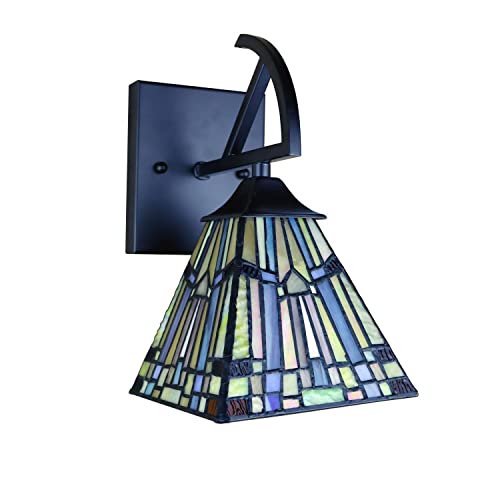 Chloe Lighting Kinsey Mission Tiffany-Style Blackish Bronze 1 Light Wall Sconce 6" Wide, Multicolor #TOP4
