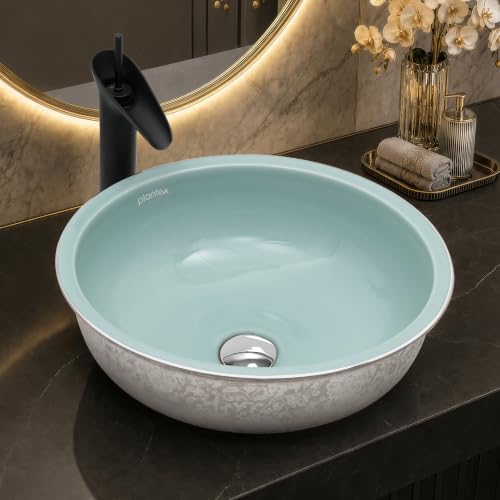 Image of Plantex Ceramic Round Basin for Bathroom /Table Top Basin /Washbasin for Bathroom /Restaurant /Hotel (16.5 x 16.5 x 6 Inch)