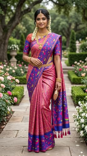 Image of VFCollections - POchampally Kalamkari Pattu Cotton SIlk Saree with Blouse Piece For Women