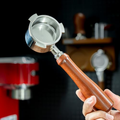 Image of NEOUZA Coffee 51mm Bottomless Portafilter Compatible with DeLonghi Dedica EC680 /EC685 /EC785 /EC820 /EC850 /EC860 SMEG Coffee Machine, Stainless Steel,Rosewood.Free with Basket, Spoon, tamper mat | Complete Set, Visible Extraction, 18g Non-Pressurized Basket, 304 Stainless Steel, Solid Wood Handle, Home Barista