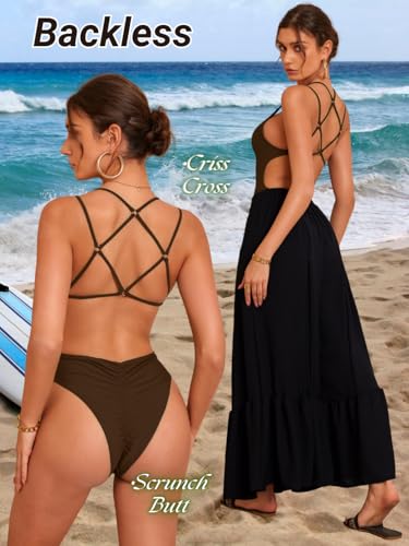 Image of ShawGobow Sexy Swimsuit for Women,Backless Scrunch Butt High Cut Monokini,One Piece Cheeky Bathing Suit Beach Pool Party