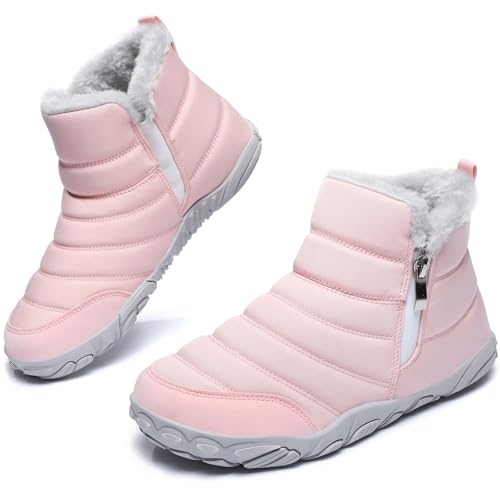 Mens Womens Winter Snow Boots Wide Toe Box Barefoot boot Fur Lined Minimalist Zero Drop Sole Walking Shoes