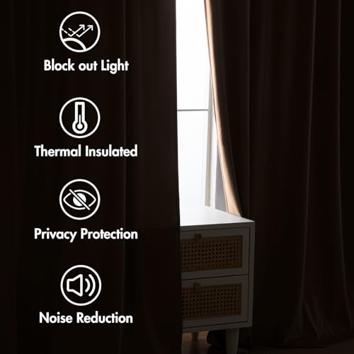 Image of MIULEE Blush Beige Velvet Pinch Pleat Blackout Curtains W52 X L96 Inches | 2 Panels,Luxury,Thermal Insulated,Super Soft,Back Tab & Rod Pocket,for Bedroom Living Room