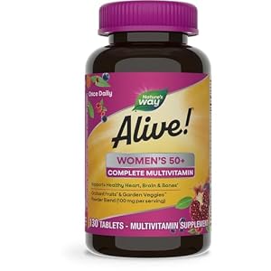 Nature’s Way Alive! Women’s 50+ Complete Multivitamin, Supports Healthy Heart, Brain, Bones*, B-Vitamins, Gluten Free, 130 Tablets (Packaging May Vary)