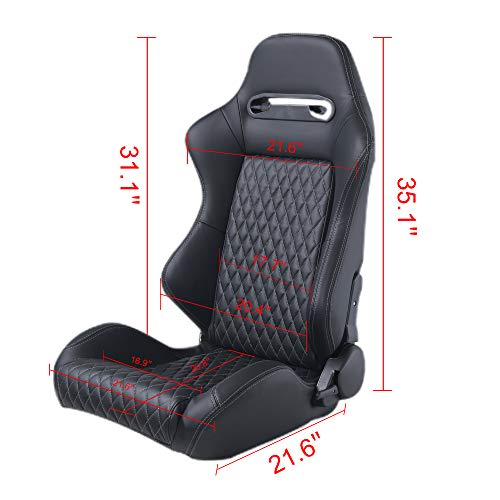 Universal Pair Racing Seats For Cars Black PVC Leather Gray Diamond Stitch With Dual Lock Sliders Bucket Racing Seats(Not Including Seat Bracket)