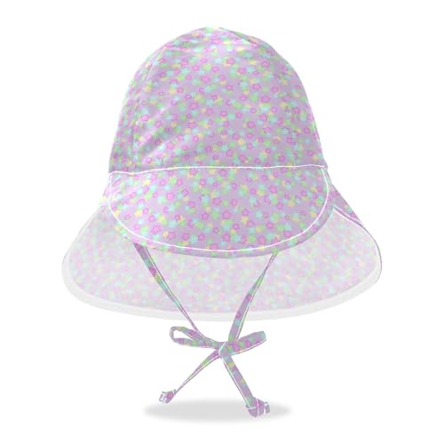 Kids Sun Hat Boys Water Hats Girl UPF 50 Large Brim Traveling Camping Hat Seamless Pastel Aesthetics Stars Colorful